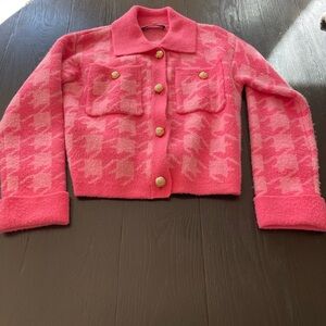 English Factory, Anthropologie, Pink Cardigan Jacket with Gold Buttons